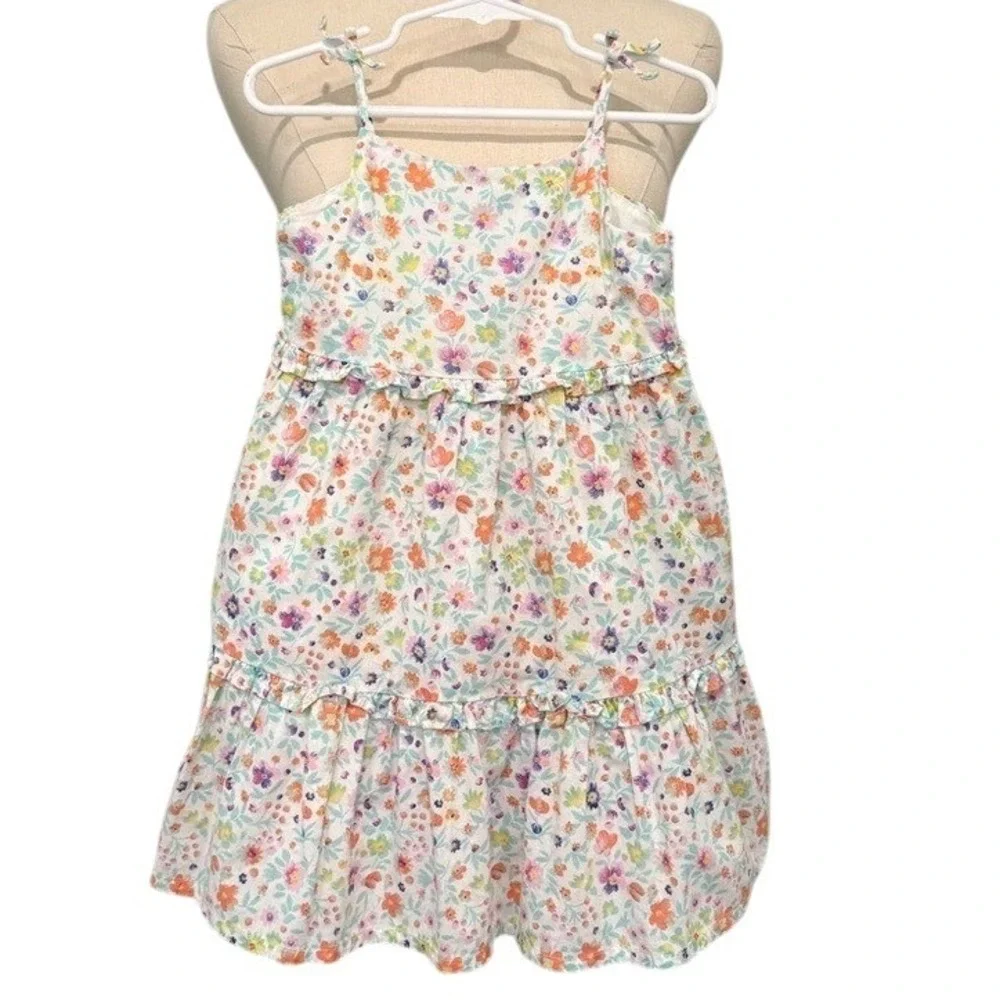 OshKosh B'gosh 4T Floral Tiered Cotton Sundress Tie Shoulder Ruffle‎ White